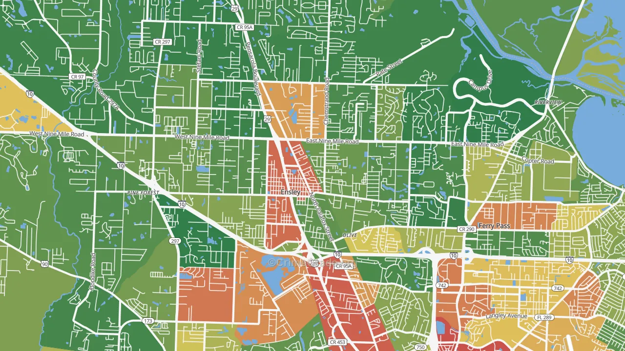 Ensley, FL Map of Vandalism Rates