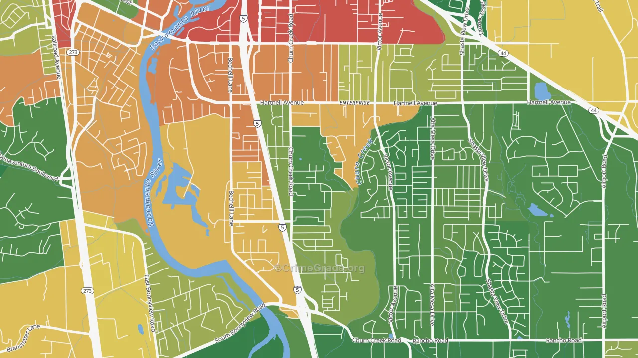 Enterprise, Redding, CA Map of Vandalism Rates