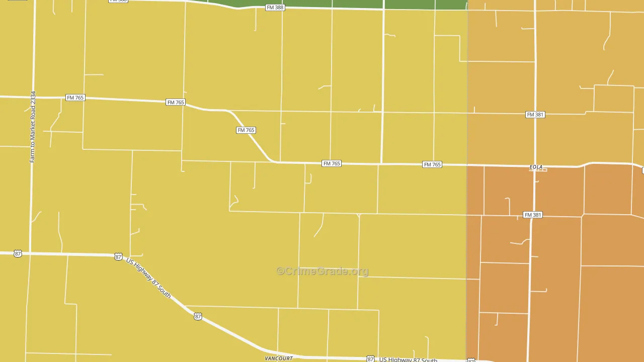 Eola, TX Map of Vandalism Rates