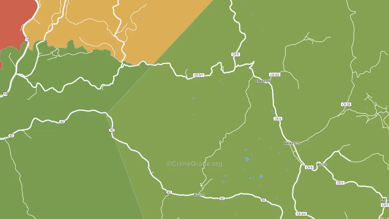 Erbacon, WV Map of Vandalism Rates
