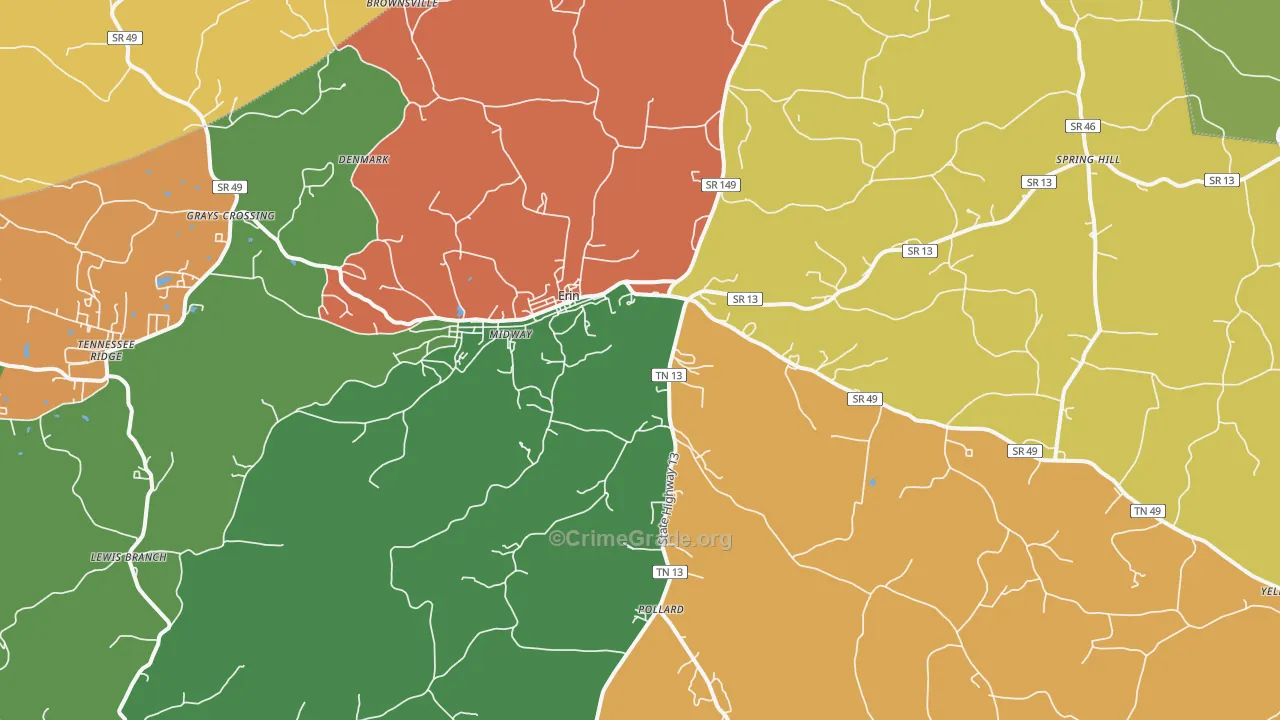 Erin, TN Map of Vandalism Rates