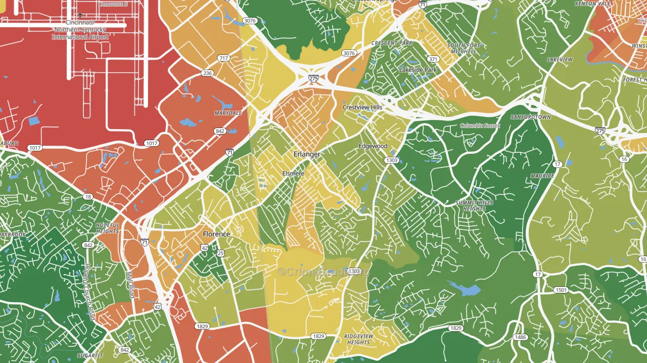 Erlanger, KY Map of Vandalism Rates