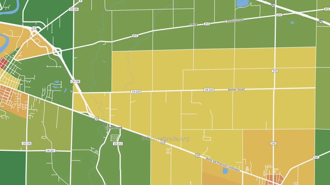 Erlin, OH Map of Vandalism Rates