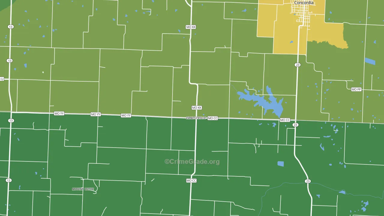 Ernestville, MO Map of Vandalism Rates