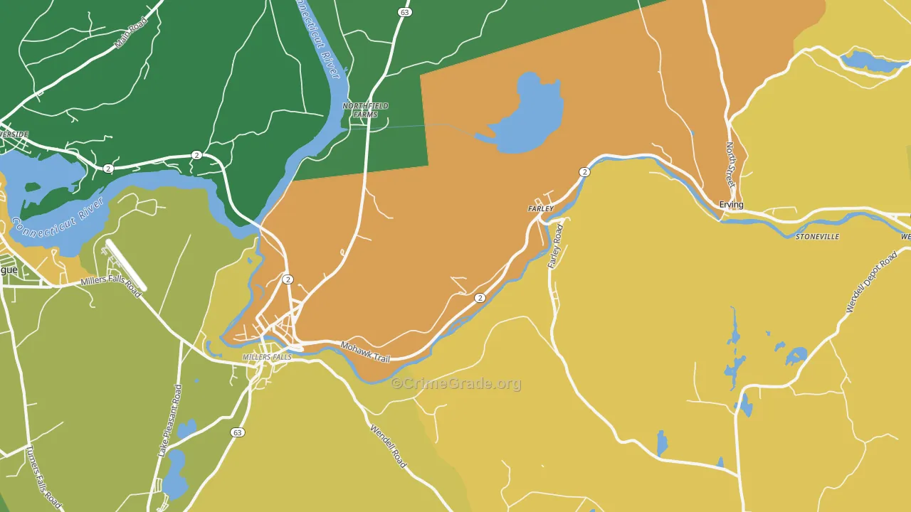 Erving, MA Map of Vandalism Rates