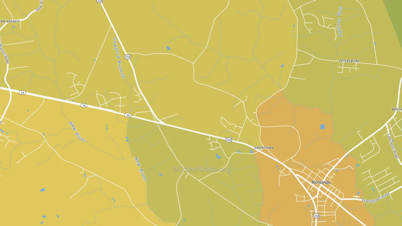 Ervintown, NC Map of Vandalism Rates