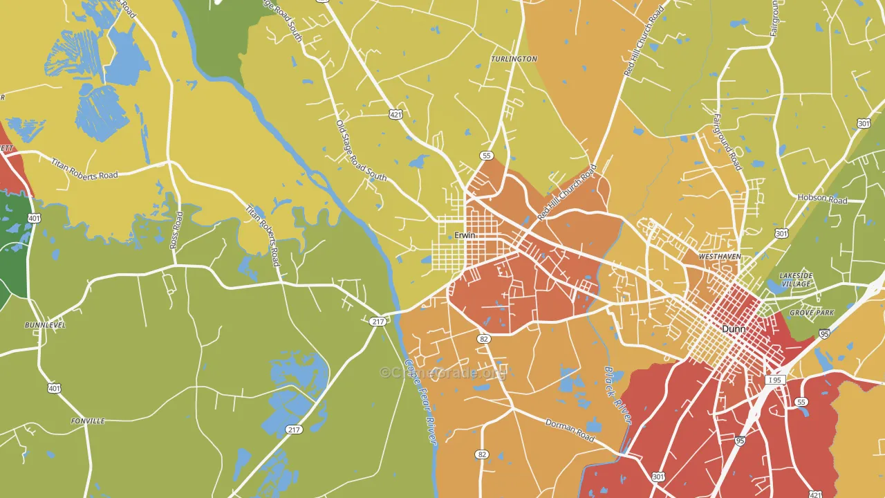 Erwin, NC Map of Vandalism Rates