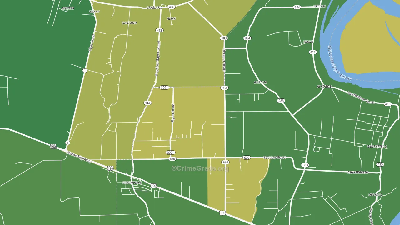 Erwinville, LA Map of Vandalism Rates