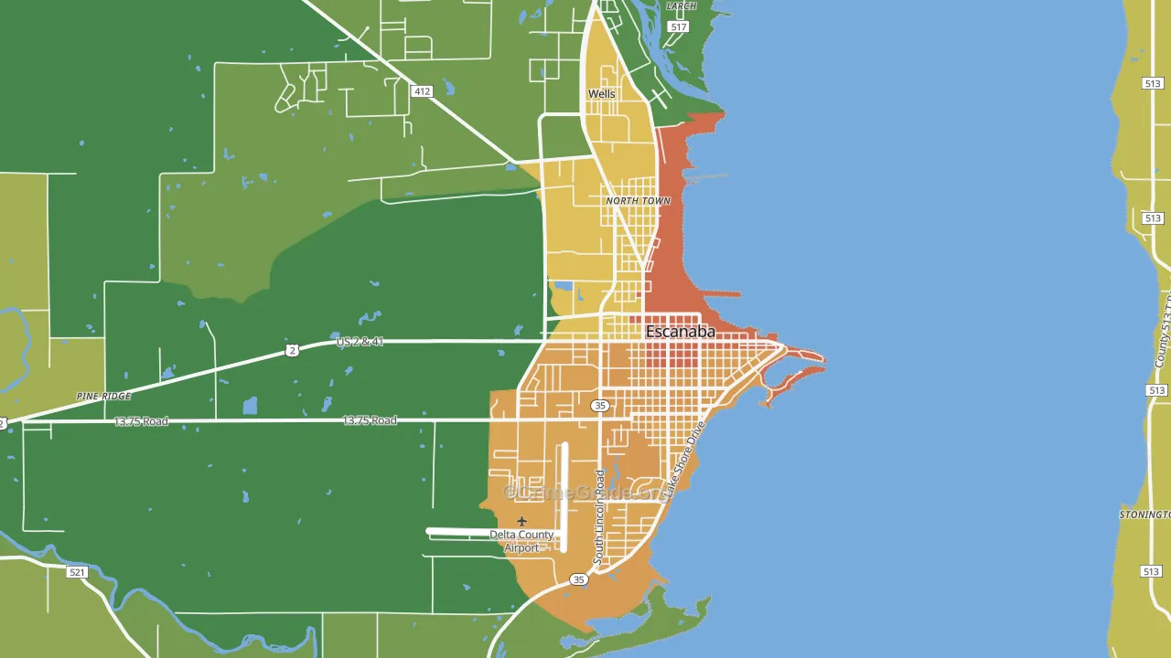 Escanaba, MI Map of Vandalism Rates