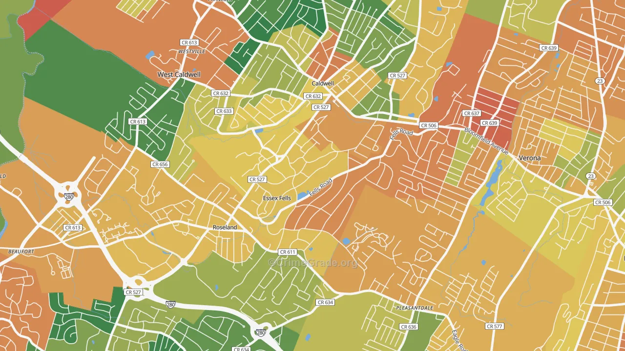 Essex Fells, NJ Map of Vandalism Rates