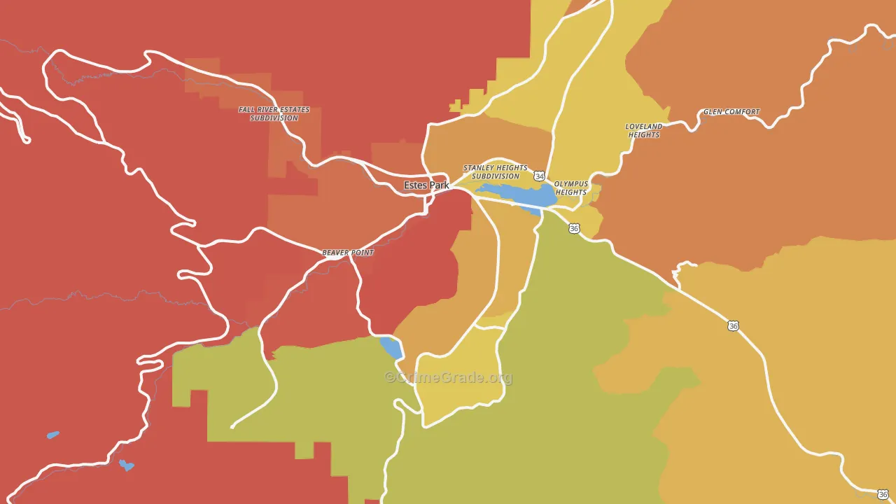 Estes Park, CO Map of Vandalism Rates