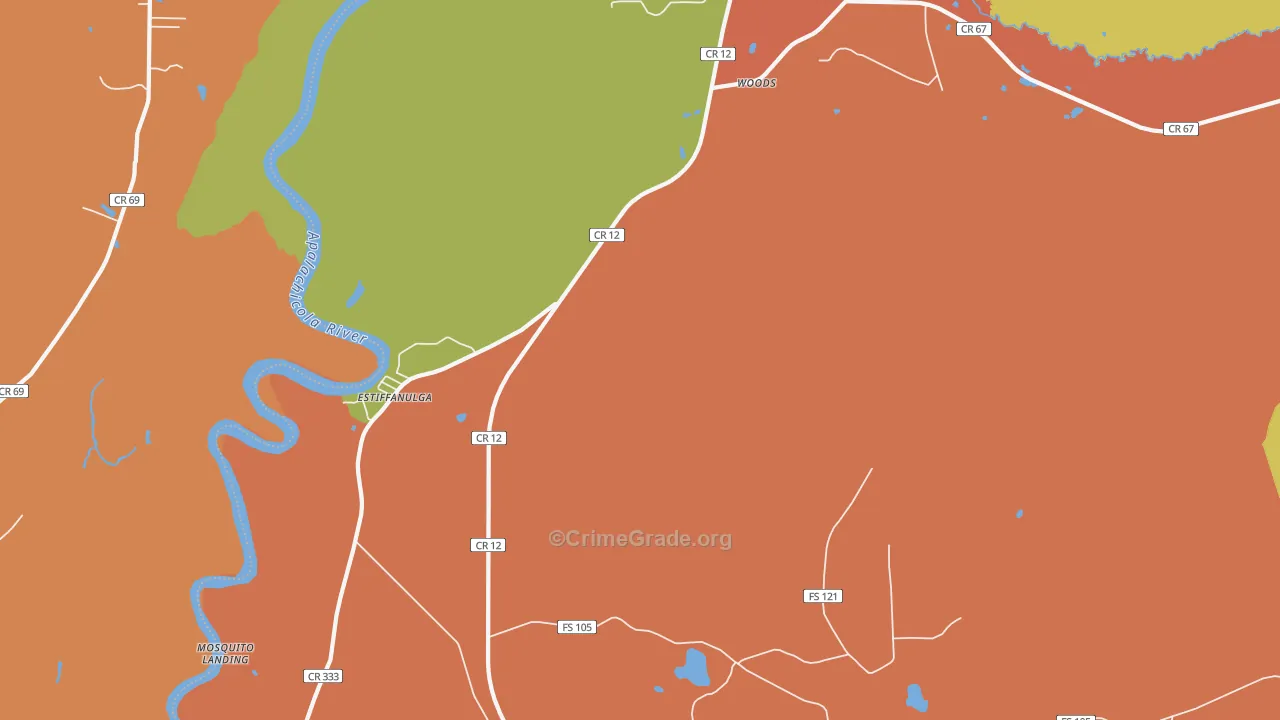 Estiffanulga, FL Map of Vandalism Rates
