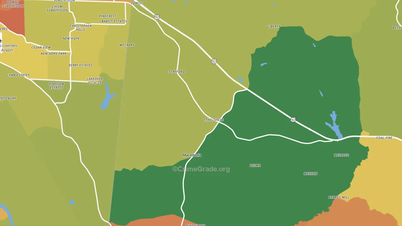 Ethelsville, AL Map of Vandalism Rates