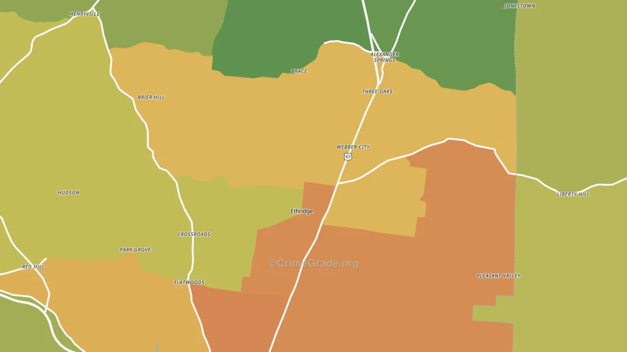 Ethridge, TN Map of Vandalism Rates