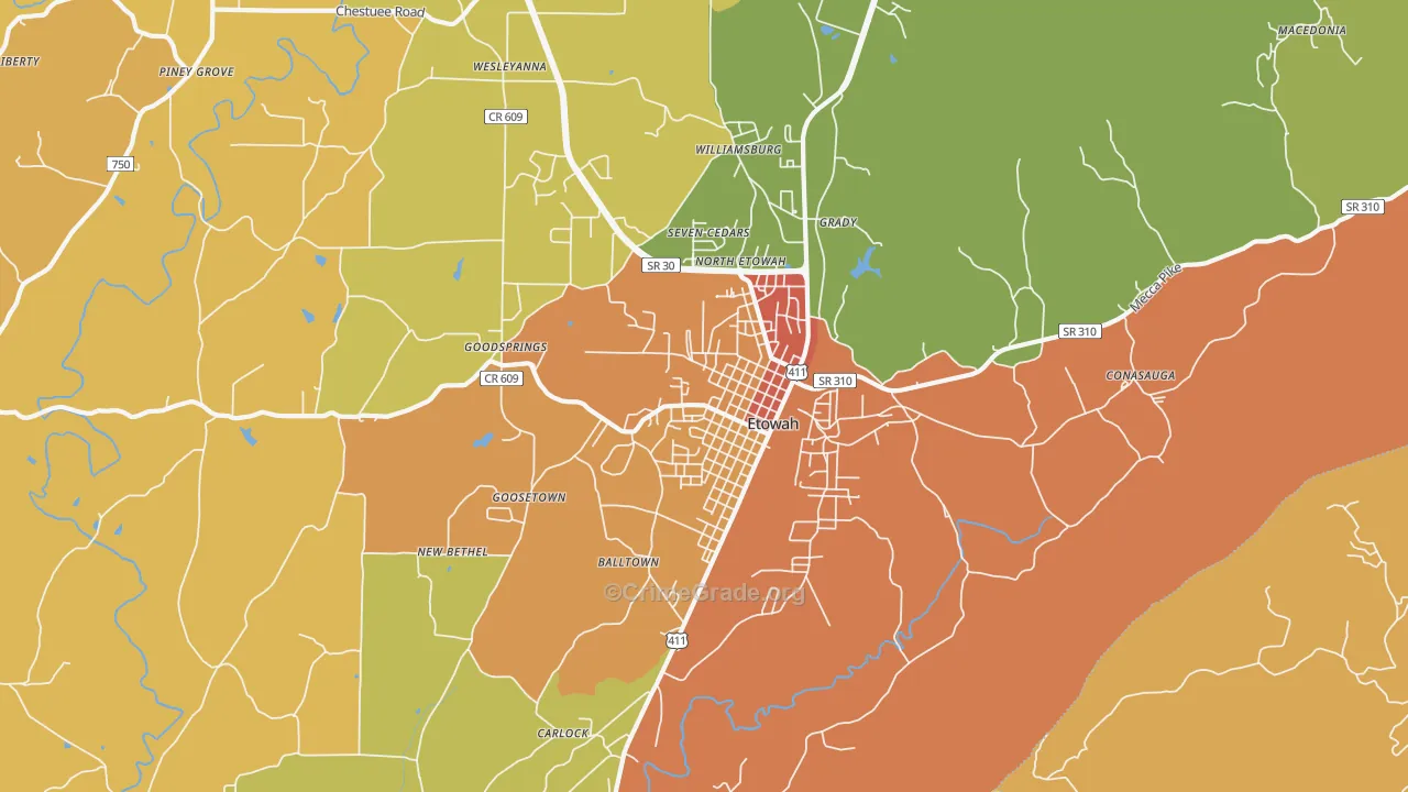 Etowah, TN Map of Vandalism Rates