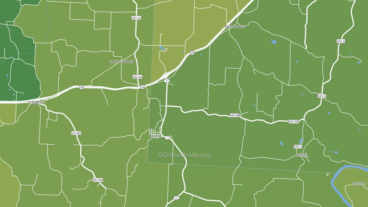 Eugene, MO Map of Vandalism Rates