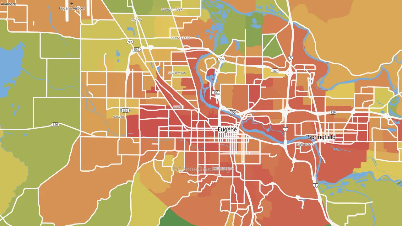 Eugene, OR Map of Vandalism Rates