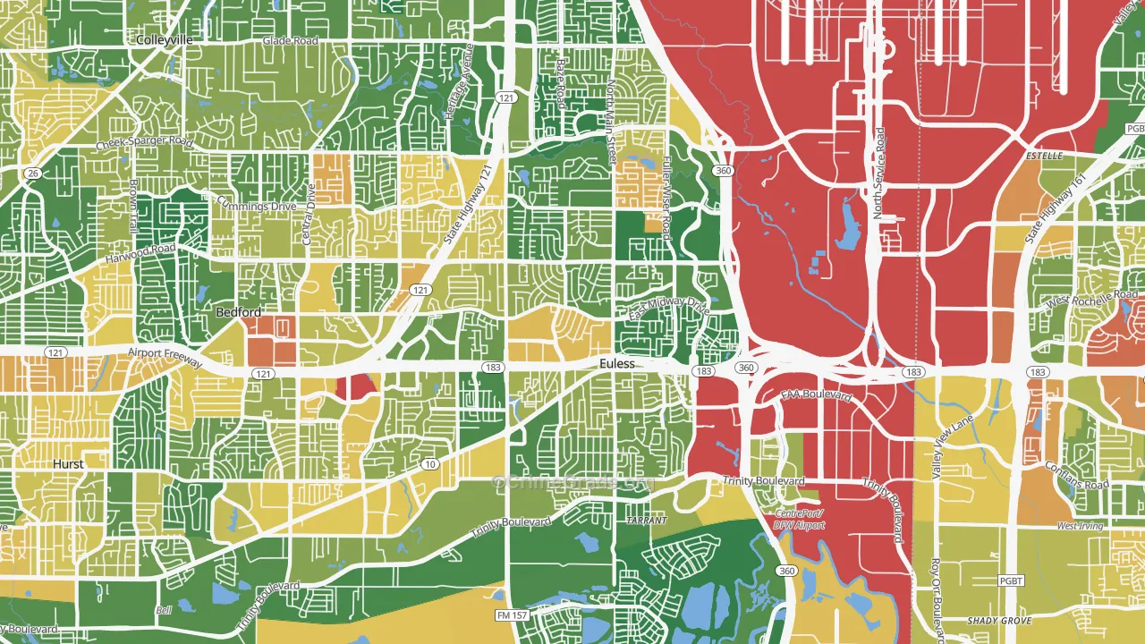Euless, TX Map of Vandalism Rates