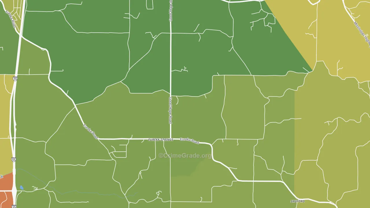 Eureka Springs, MS Map of Vandalism Rates