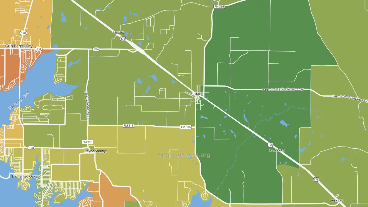 Eustace, TX Map of Vandalism Rates