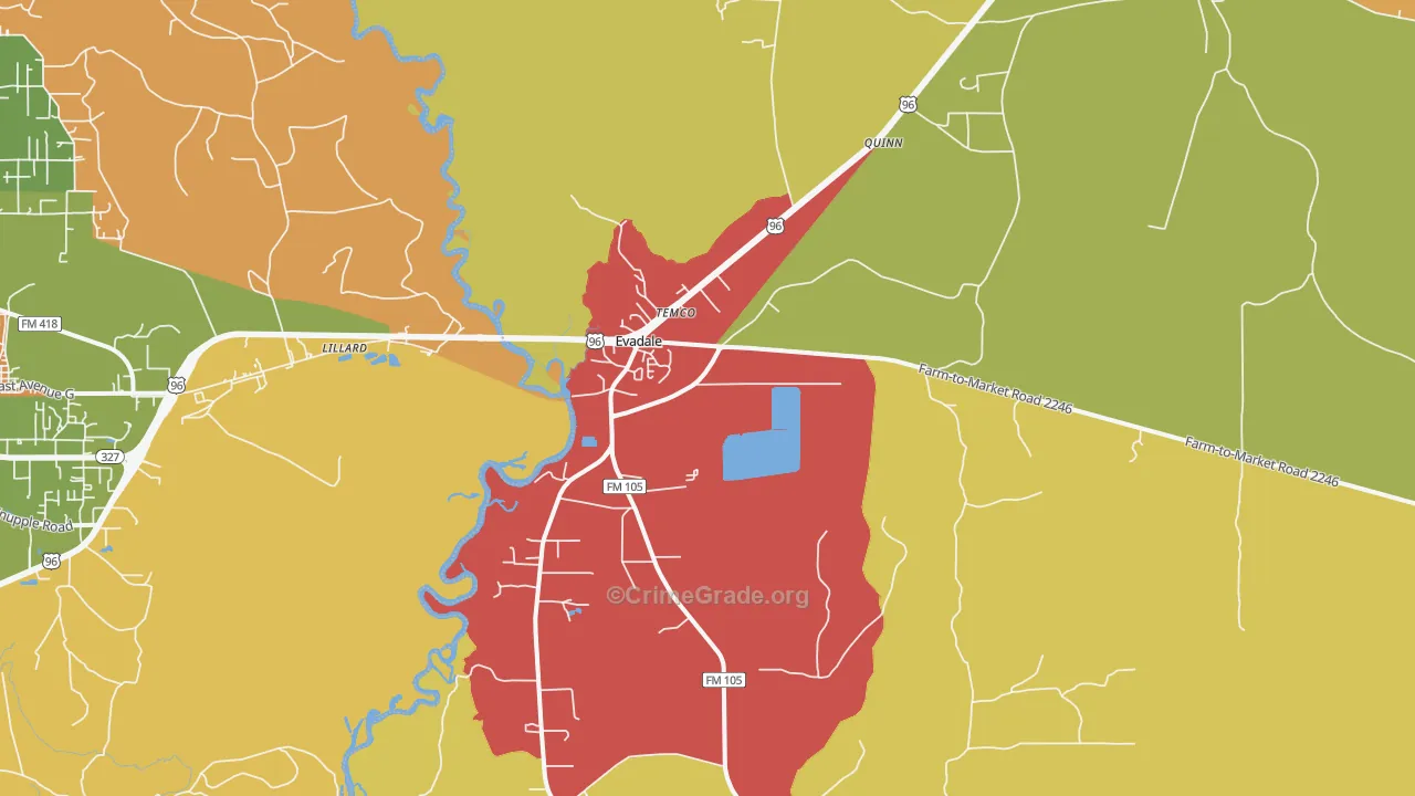 Evadale, TX Map of Vandalism Rates