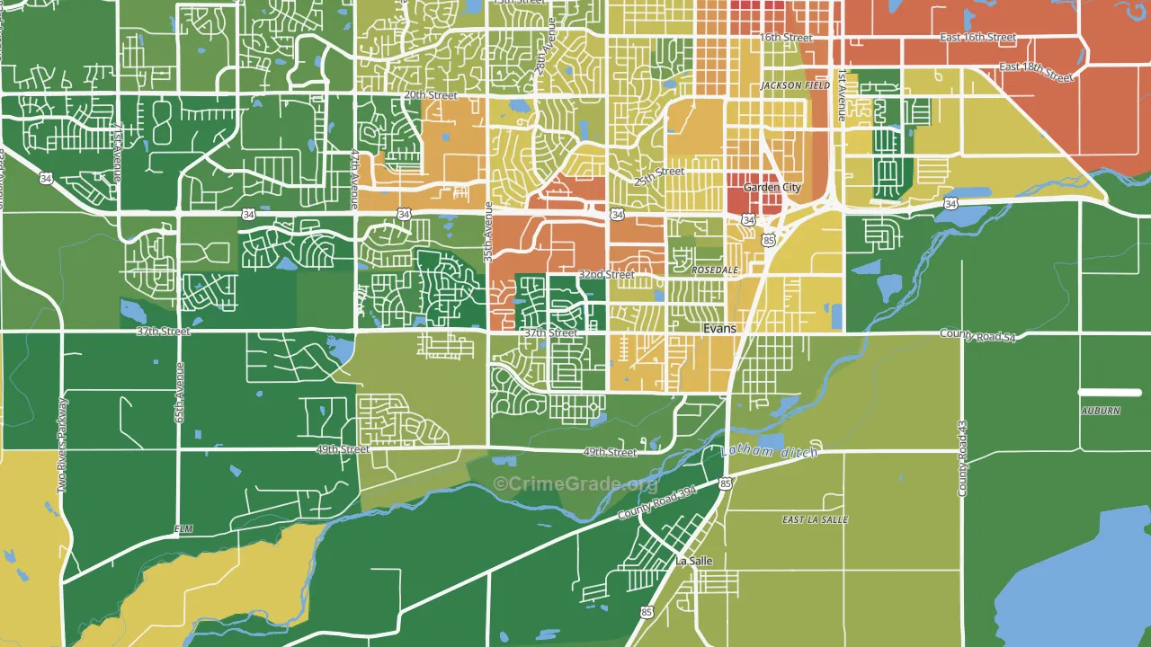 Evans, CO Map of Vandalism Rates