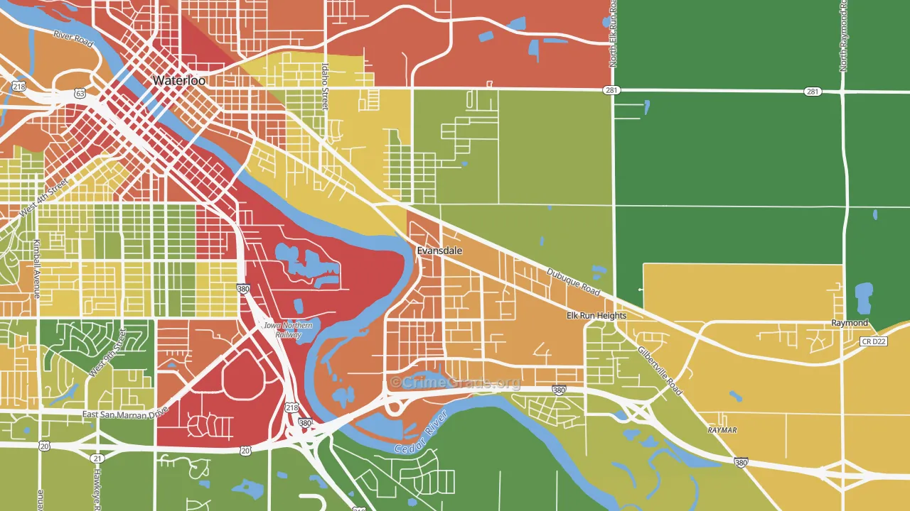 Evansdale, IA Map of Vandalism Rates