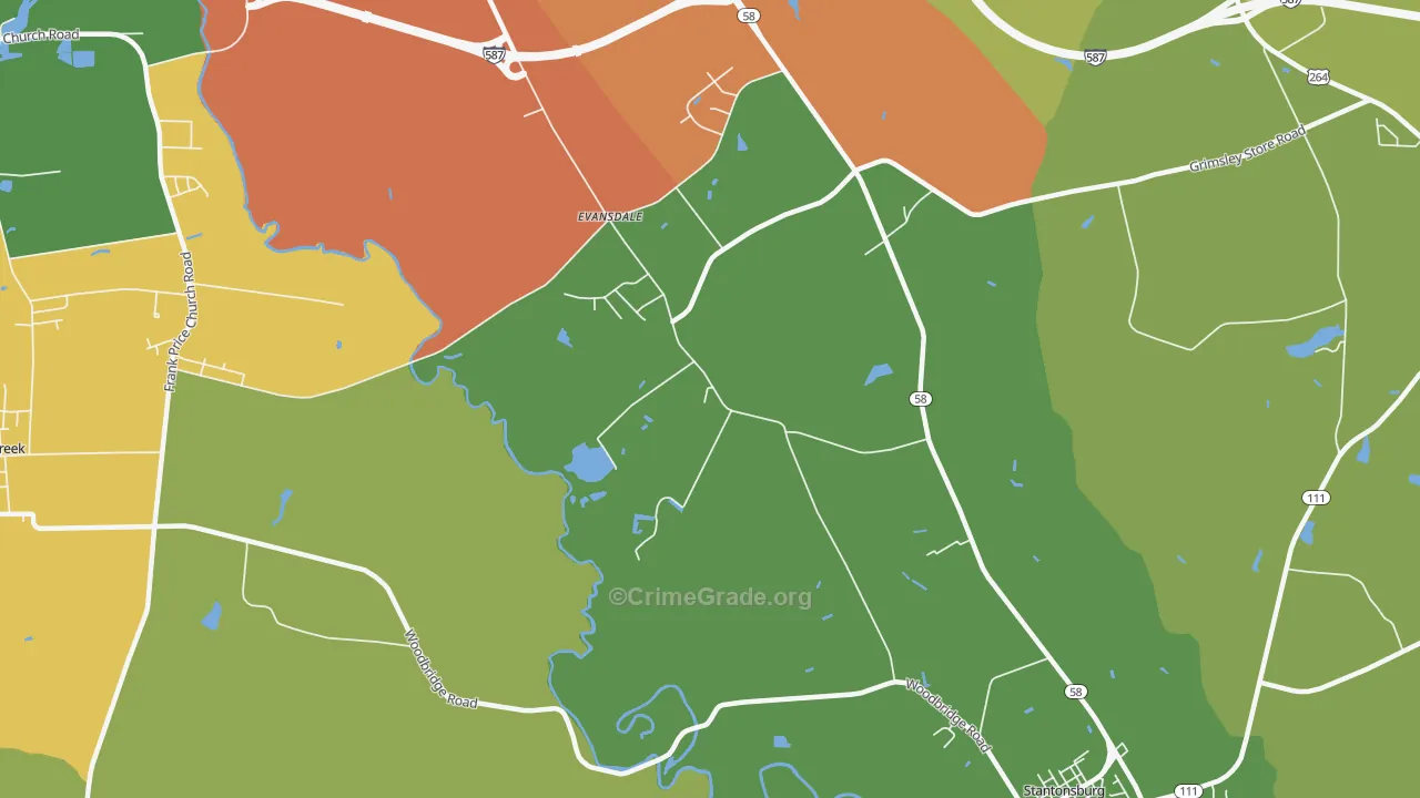 Evansdale, NC Map of Vandalism Rates