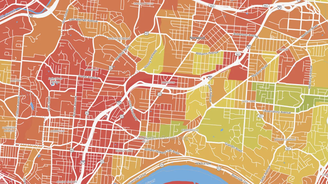 Evanston, Cincinnati, OH Map of Vandalism Rates