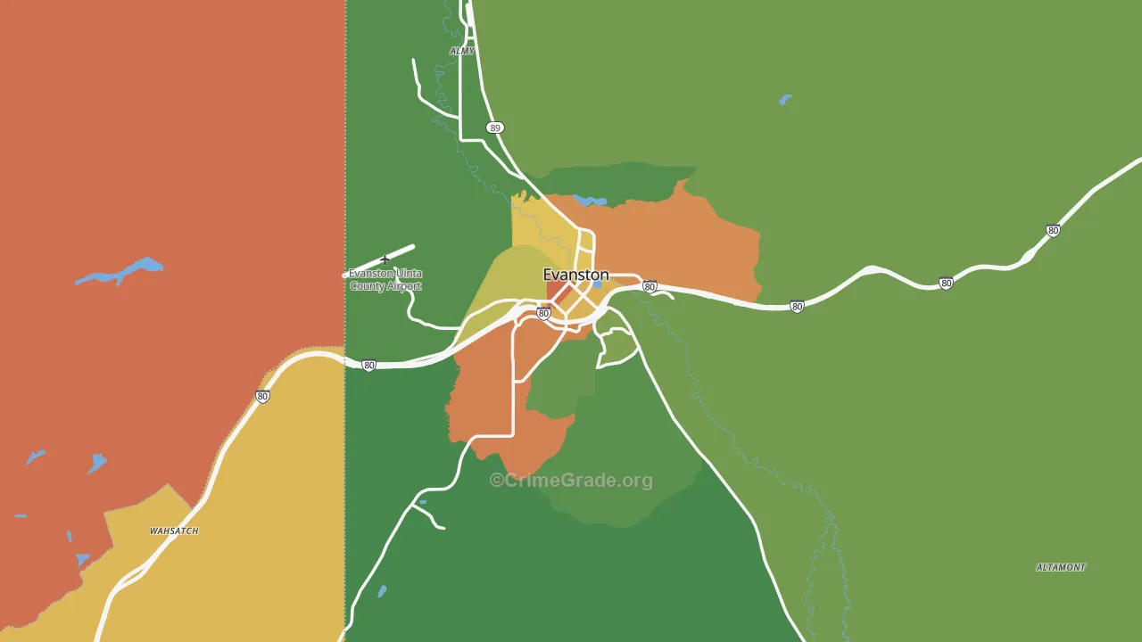 Evanston, WY Map of Vandalism Rates