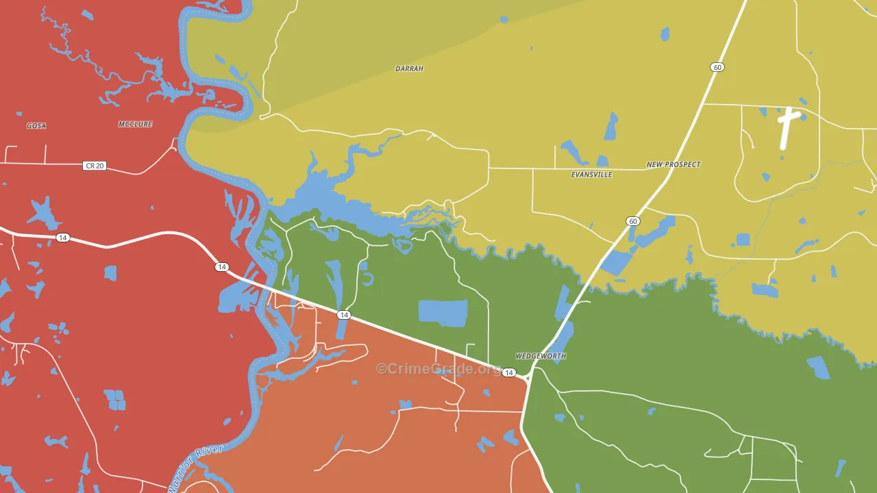 Evansville, AL Map of Vandalism Rates