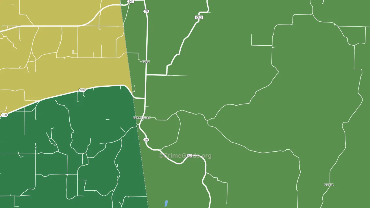 Evansville, AR Map of Vandalism Rates