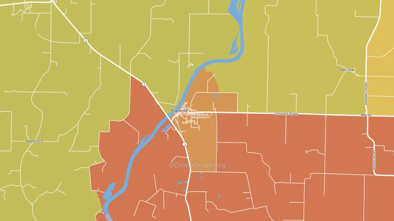 Evansville, IL Map of Vandalism Rates