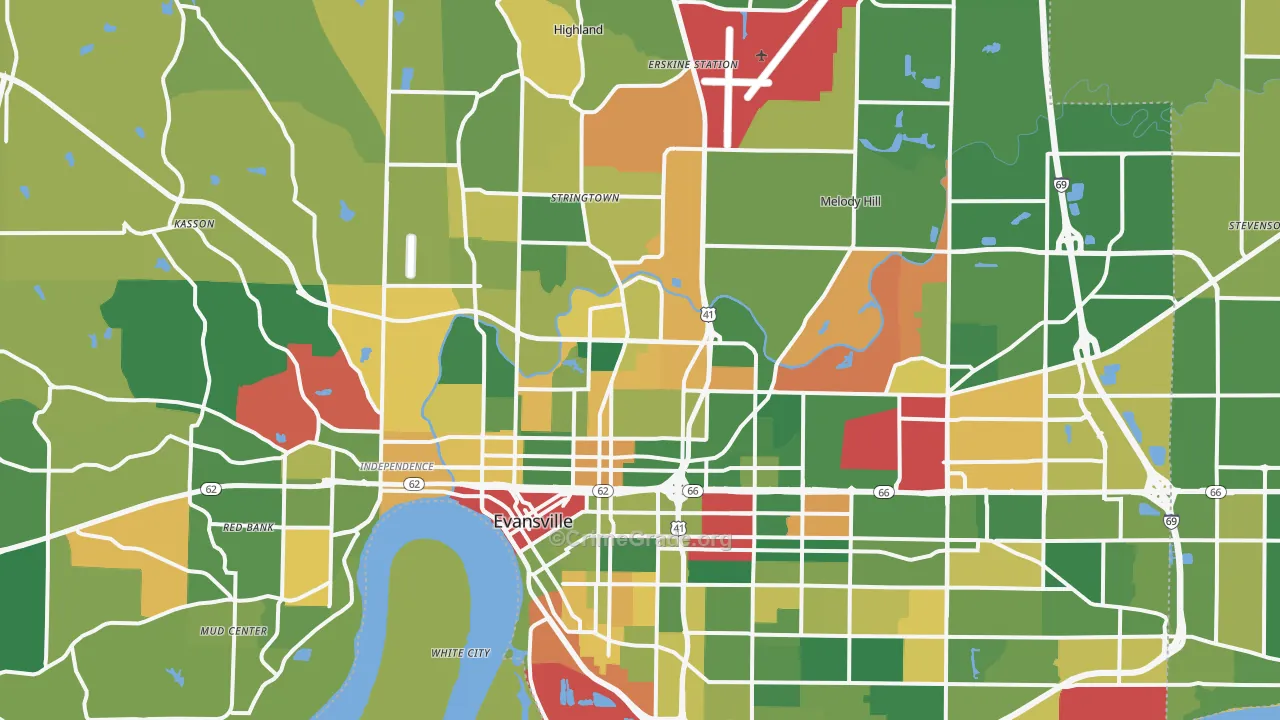Evansville, IN Map of Vandalism Rates