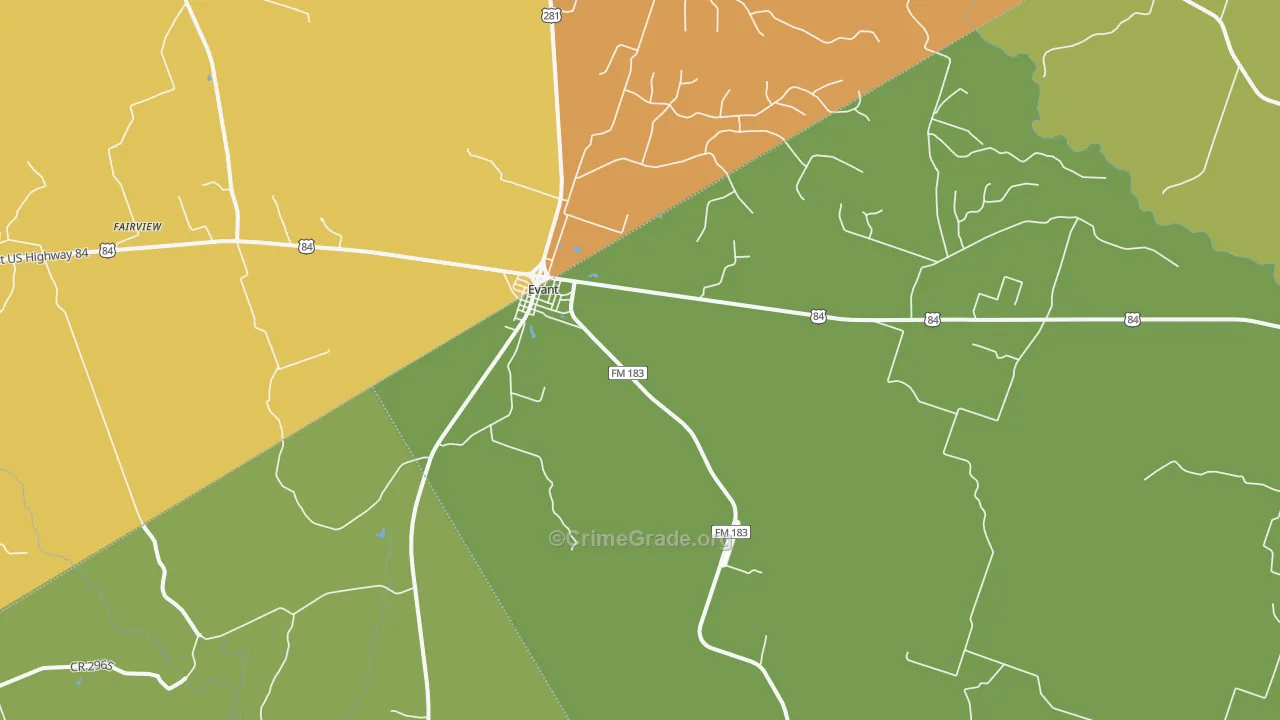 Evant, TX Map of Vandalism Rates