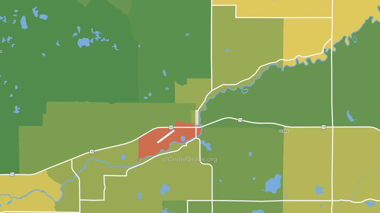 Evart, MI Map of Vandalism Rates