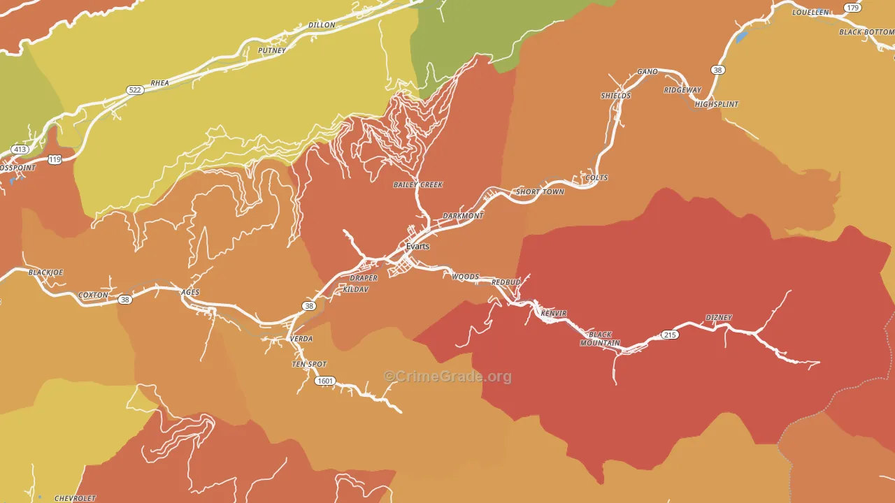 Evarts, KY Map of Vandalism Rates