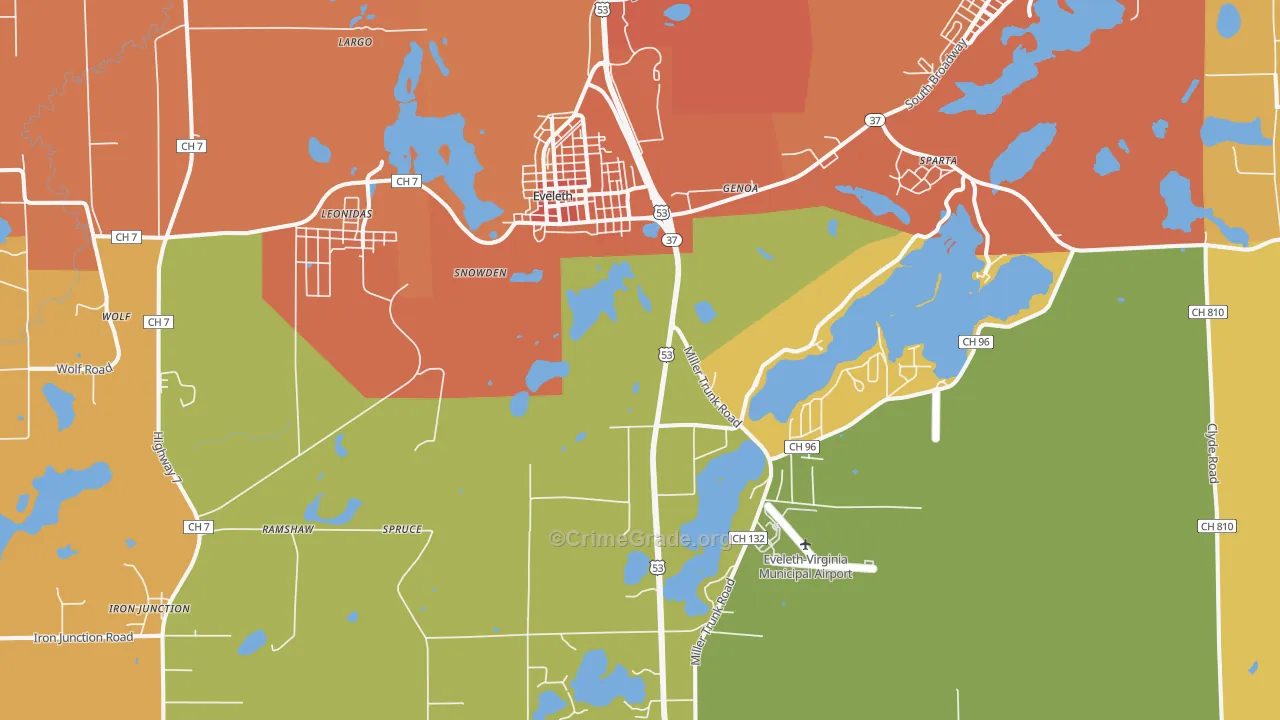 Eveleth, MN Map of Vandalism Rates
