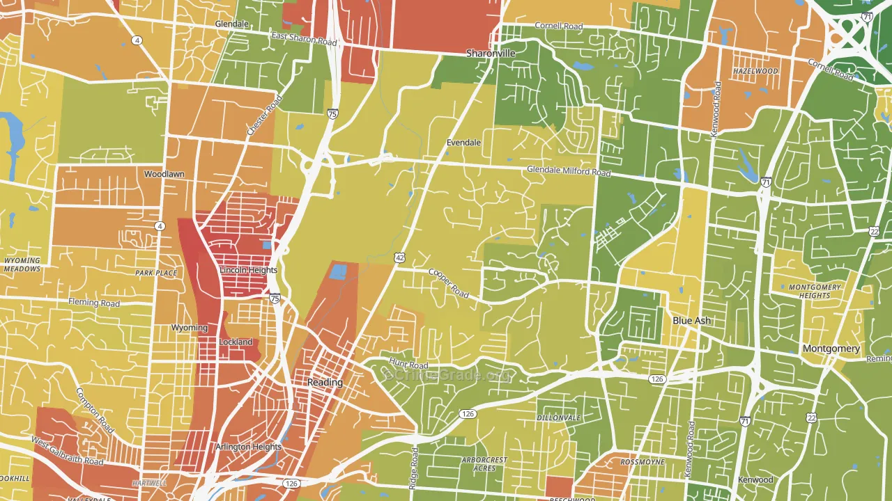 Evendale, OH Map of Vandalism Rates