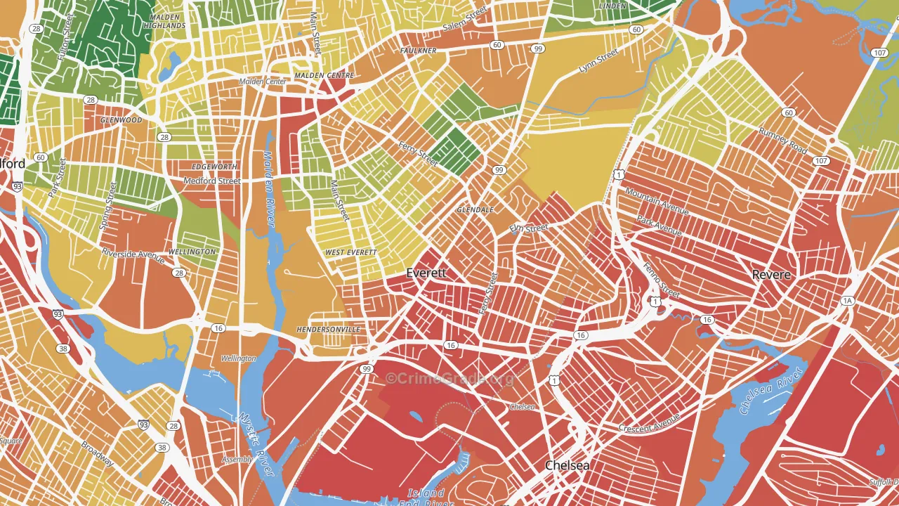 Everett, MA Map of Vandalism Rates