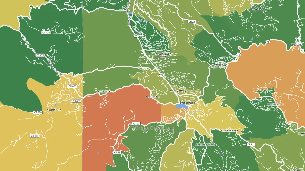 Evergreen, CO Map of Vandalism Rates