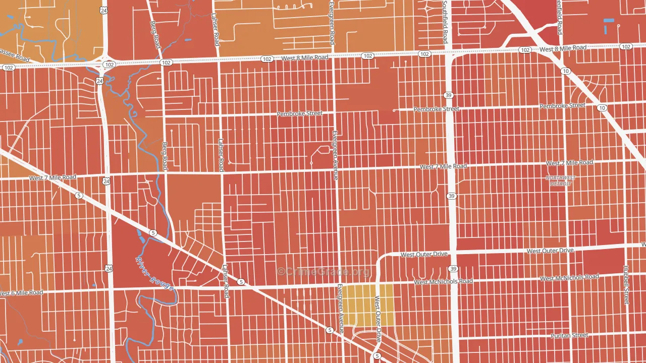 Evergreen, Detroit, MI Map of Vandalism Rates