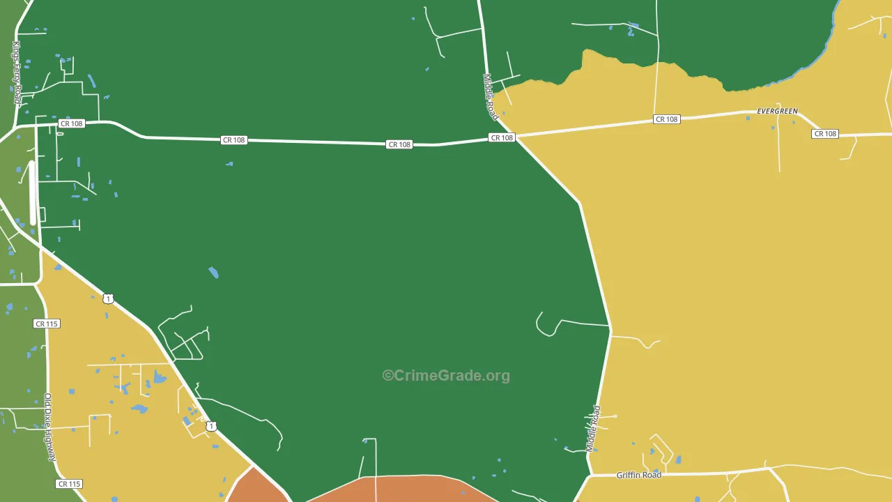 Evergreen, FL Map of Vandalism Rates