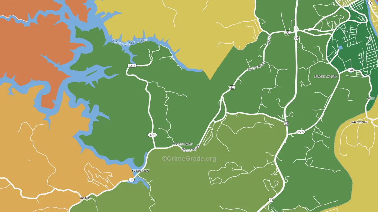 Evergreen, KY Map of Vandalism Rates