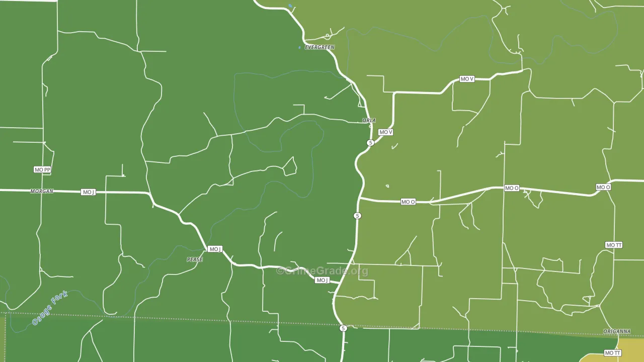 Evergreen, MO Map of Vandalism Rates