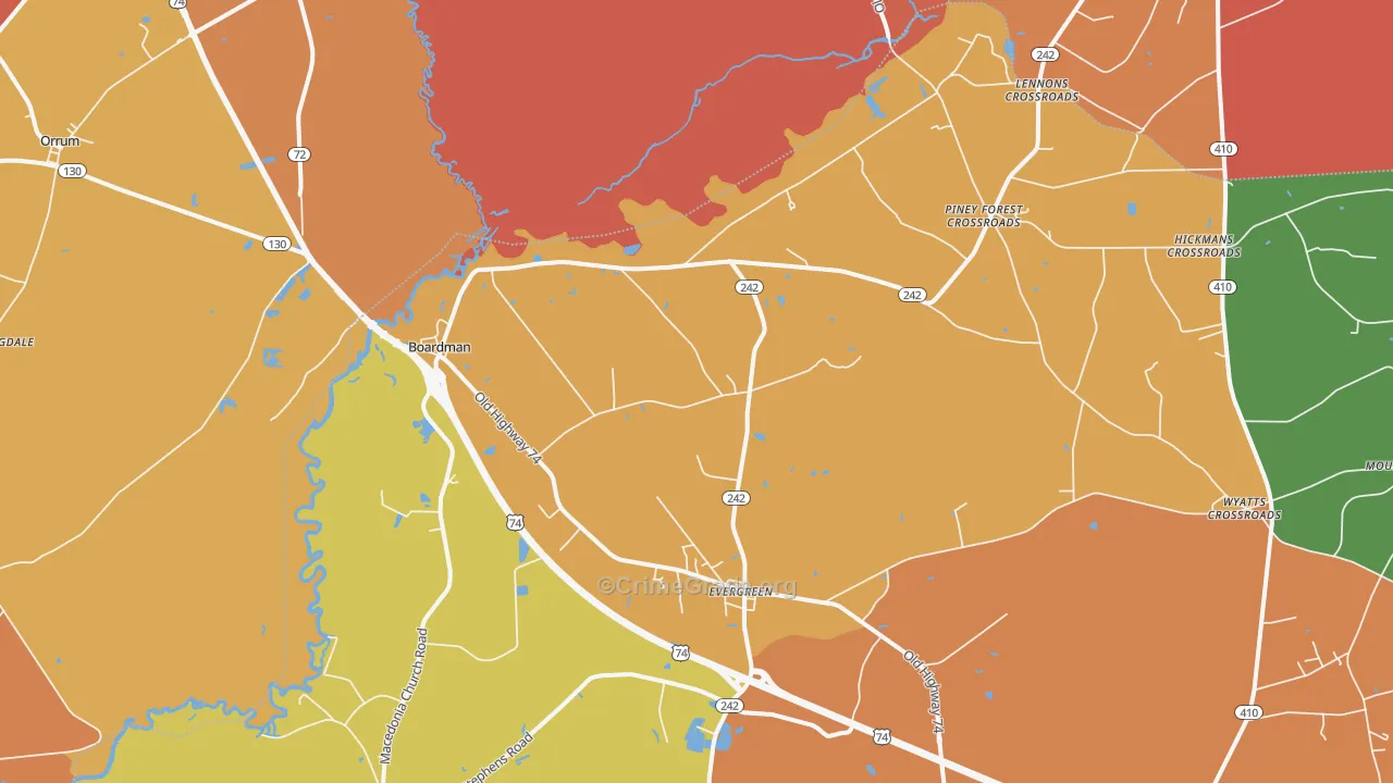 Evergreen, NC Map of Vandalism Rates