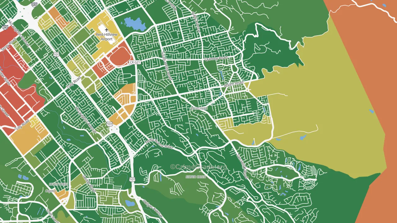 Evergreen, San Jose, CA Map of Vandalism Rates