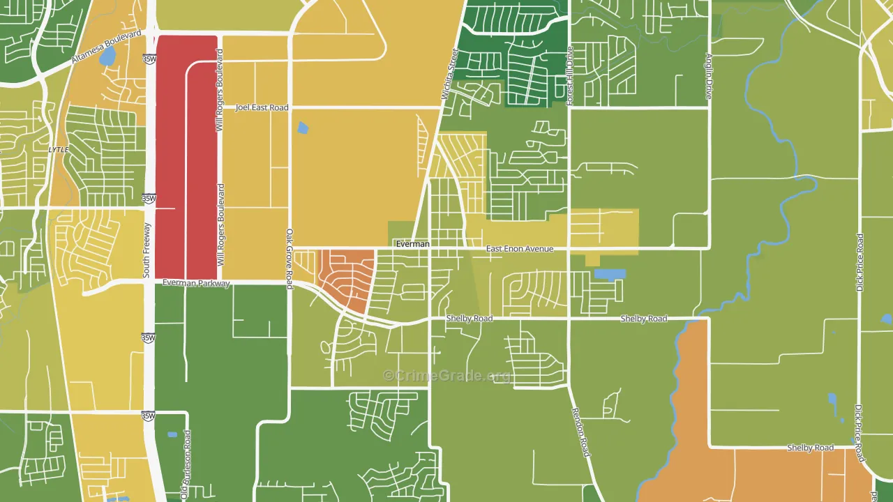 Everman, TX Map of Vandalism Rates