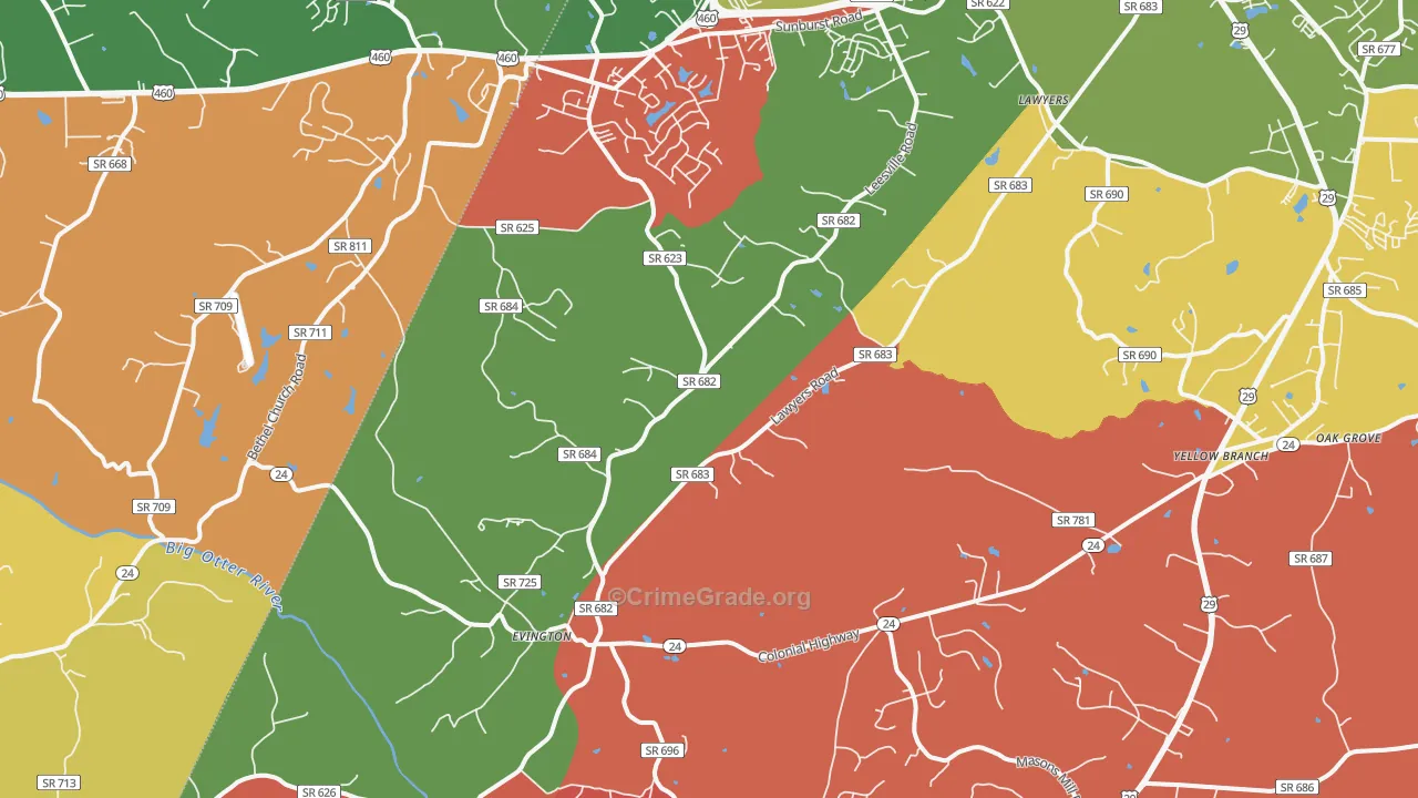 Evington, VA Map of Vandalism Rates