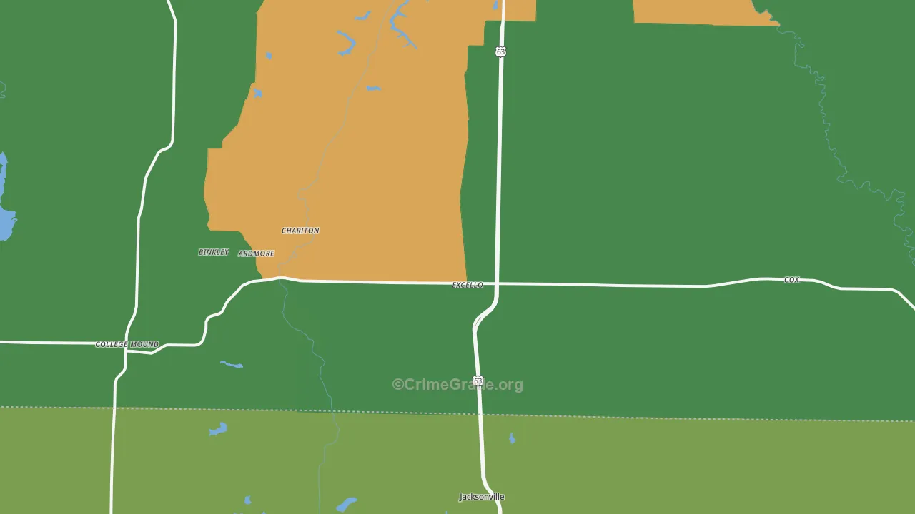 Excello, MO Map of Vandalism Rates